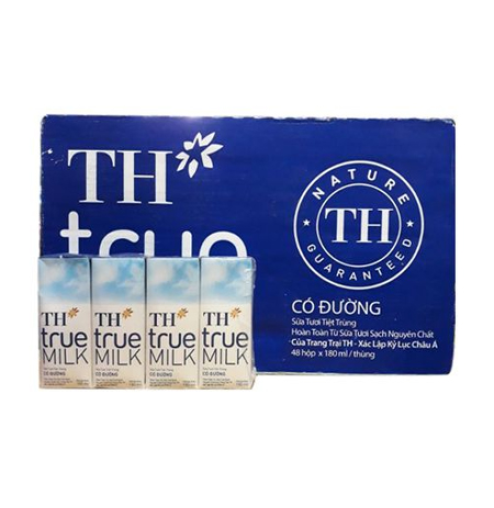 Sữa tươi tiệt trùng có đường TH True Milk hộp 180ml - thùng