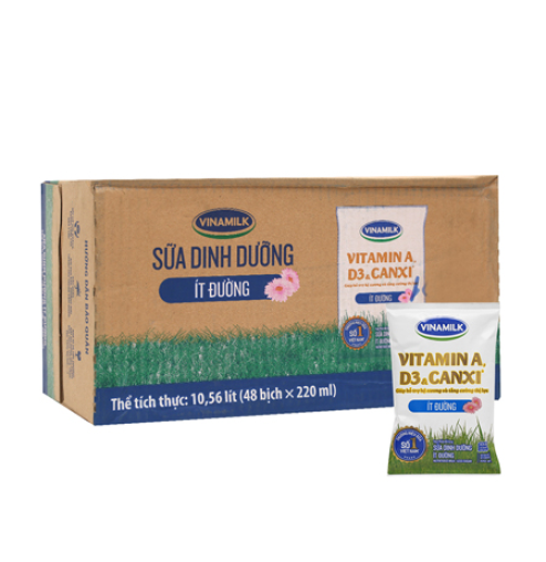 Sữa dinh dưỡng ít đường Vinamilk 220ml - thùng