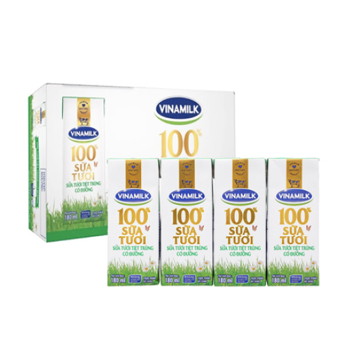 Sữa tươi tiệt trùng Có đường Vinamilk 100% 180ml  - thùng