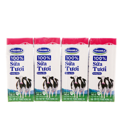 Sữa tươi tiệt trùng dâu Vinamilk 100% 180ml