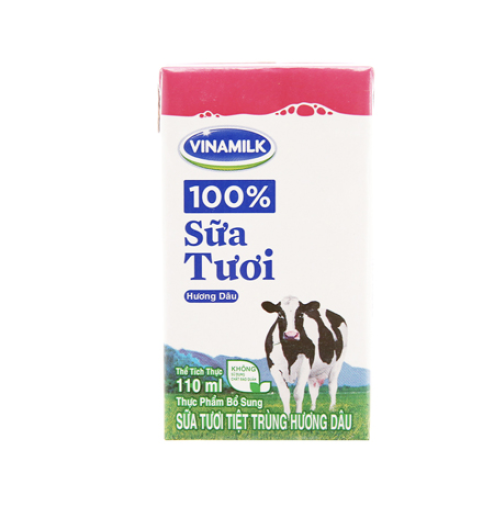 Sữa tươi tiệt trùng dâu Vinamilk 100% 110ml