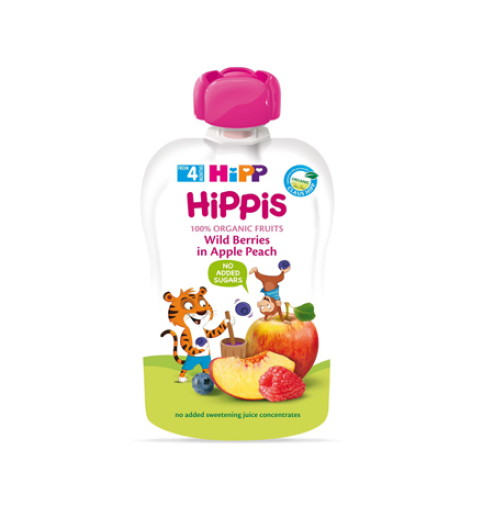 Trái cây nghiền HIPPIS ORGANIC táo-đào-dâu-việt quất 100g