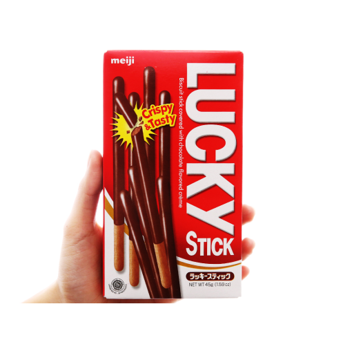 Bánh que Meiji Lucky Stick phủ kem hương socola hộp 45g