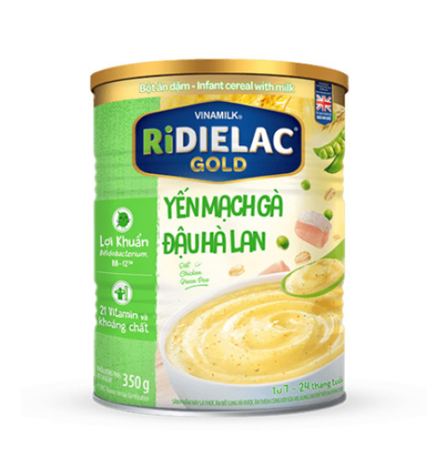 Bột ăn dặm Ridielac Gold yến mạch gà đậu hà lan lon 350g