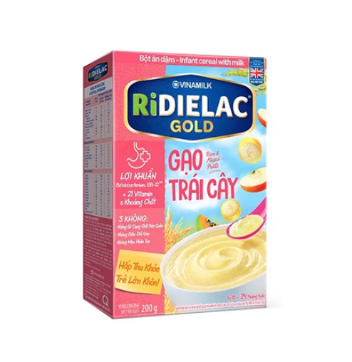 Bột ăn dặm Ridielac Gold Gạo sữa trái cây HG 200g