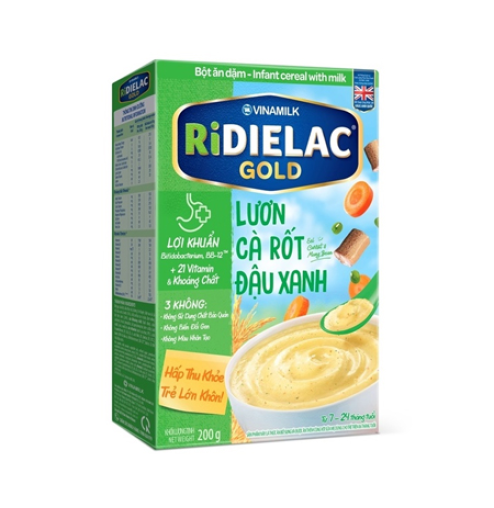 Bột ăn dặm Ridielac Gold Lươn cà rốt đậu xanh HG 200g