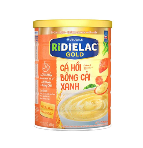 Bột ăn dặm Ridielac Gold Cá hồi bông cải xanh lon 350g
