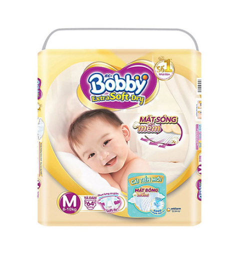 Tã dán Bobby Extra Soft Dry M 64 miếng