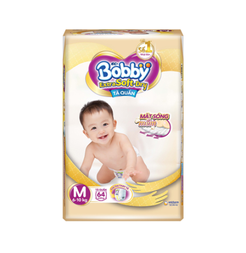 Tã quần Bobby Extra Soft Dry M 64 miếng